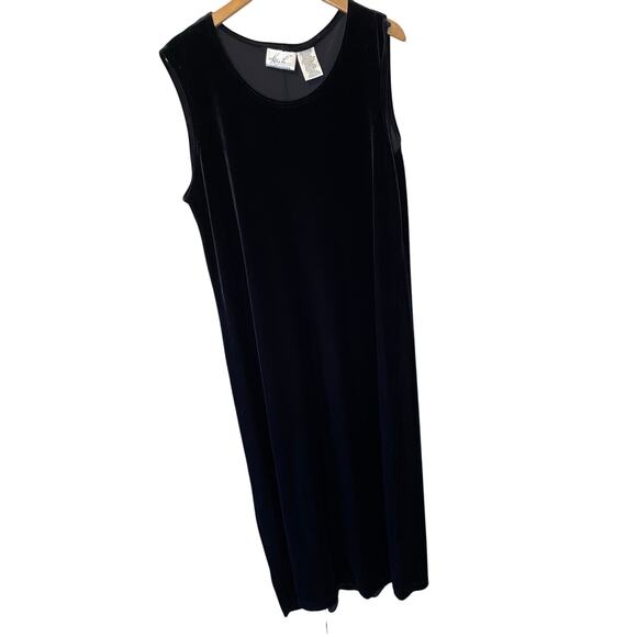 VTG Kathie Lee Collection Black Velvet Tank Midi Shirt Dress Size XL Whimsygoth - Picture 1 of 8